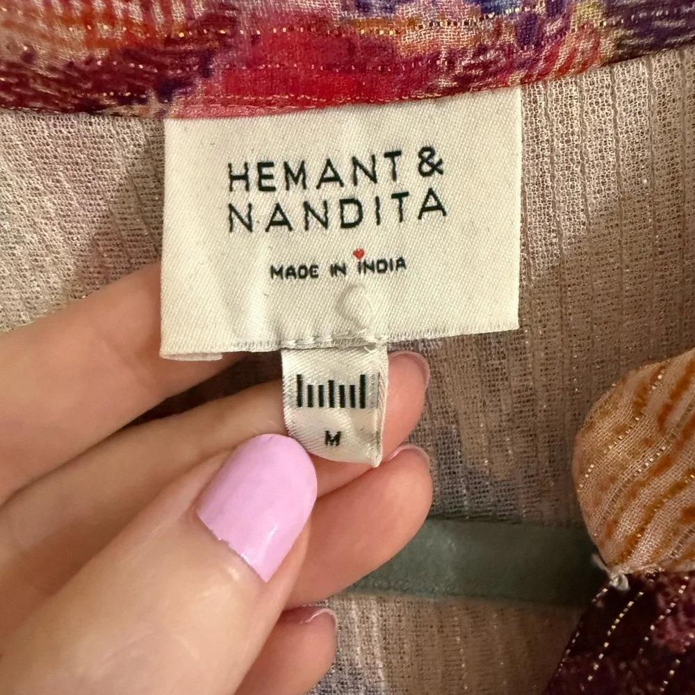 Hemant & Nandita Tara Sheer Floral Metallic Maxi Shirt Dress – M - Picture 7 of 8